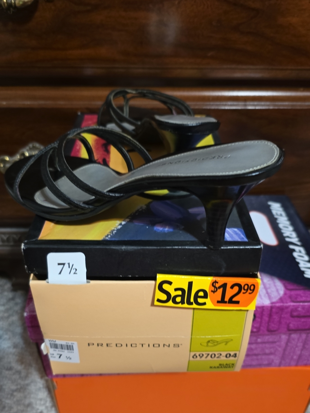 Predictions Black Strappy Mid-Kitten Heel Sandals